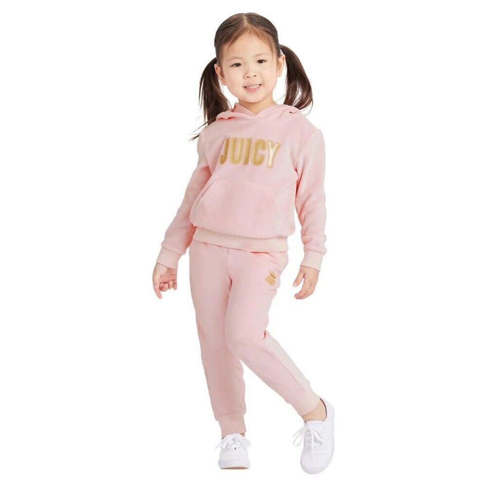 NWT $78 Juicy Couture Girl Velour Pink Set Hoodie Jogger Pants